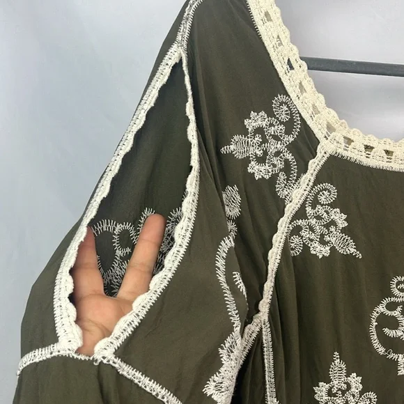 Democracy Olive and Cream Lace Blouse XL - Picture 3 of 9